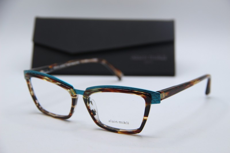 NEW ALAIN MIKLI A02015 B0F5 HAVANA BLUE GUNMET AUTHENTIC FRAMES EYEGLASSES 53-15