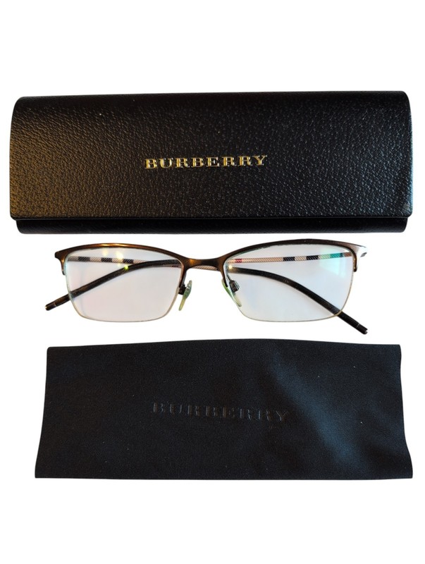 Burberry B1278 1012 Brown Nova Check Semi Rimless Eyeglasses Frame w/ Case Italy