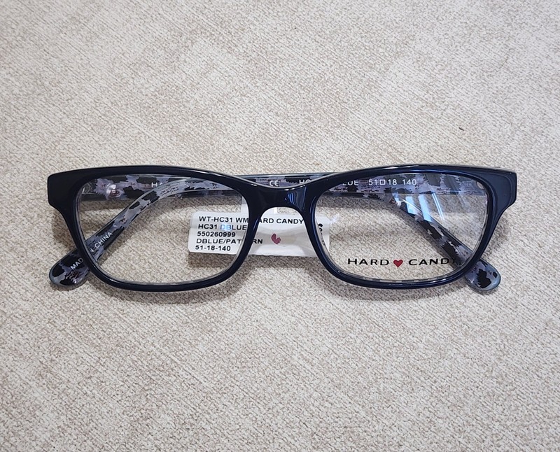 HARD CANDY HC31 Dark Blue Womens Semi Cat Eye Full Rim Eyeglasses 51-18-140