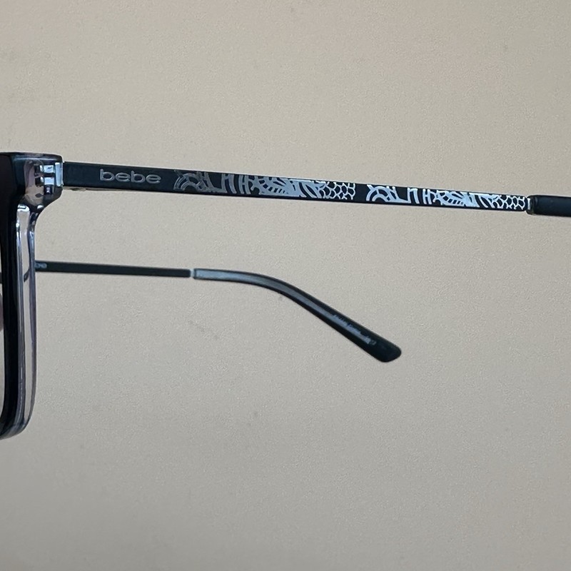 bebe Black Rectangular Full Rim Plastic/Metal Eyeglass Frames Floral 53-16 135 gallery
