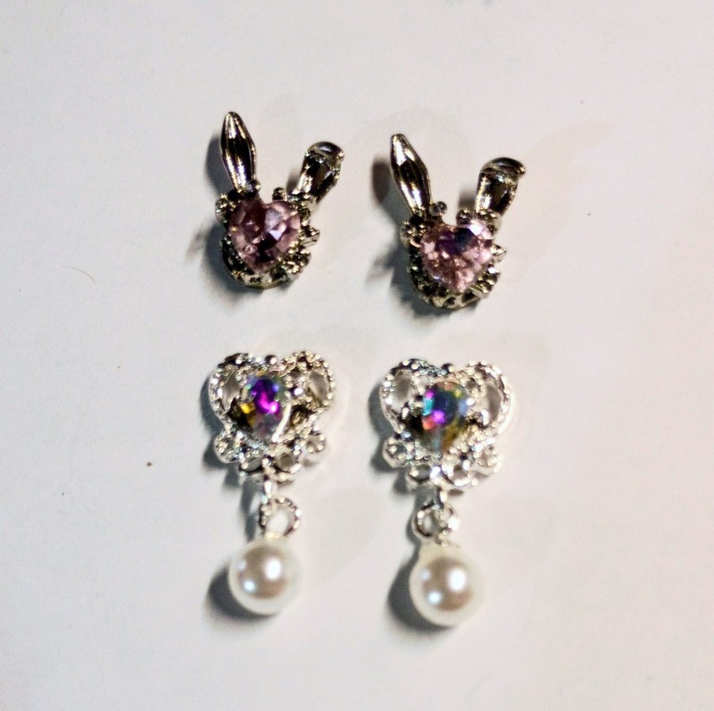 FJ. Pair Eyewear topper charm silver rhinestone bunny ears pink hearts pearls