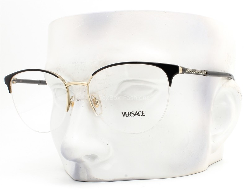 Versace Half Rim Eyeglasses Glasses VE 1247 1252 Black Pale Gold 54mm w/case