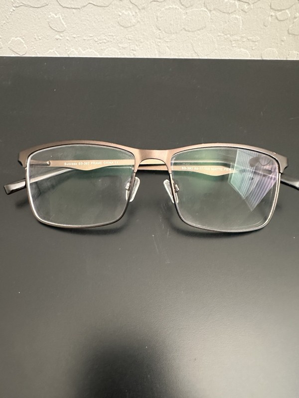 Success SS-392 Matte Pewter Metal Full Rim Rectangular Eyeglass Frames 59-17-155