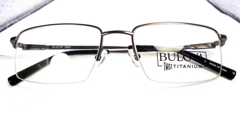 Bulova CANNES Grey 53-19-140 Twist Titanium Mens Metal Half-Rim Eyeglasses Frame