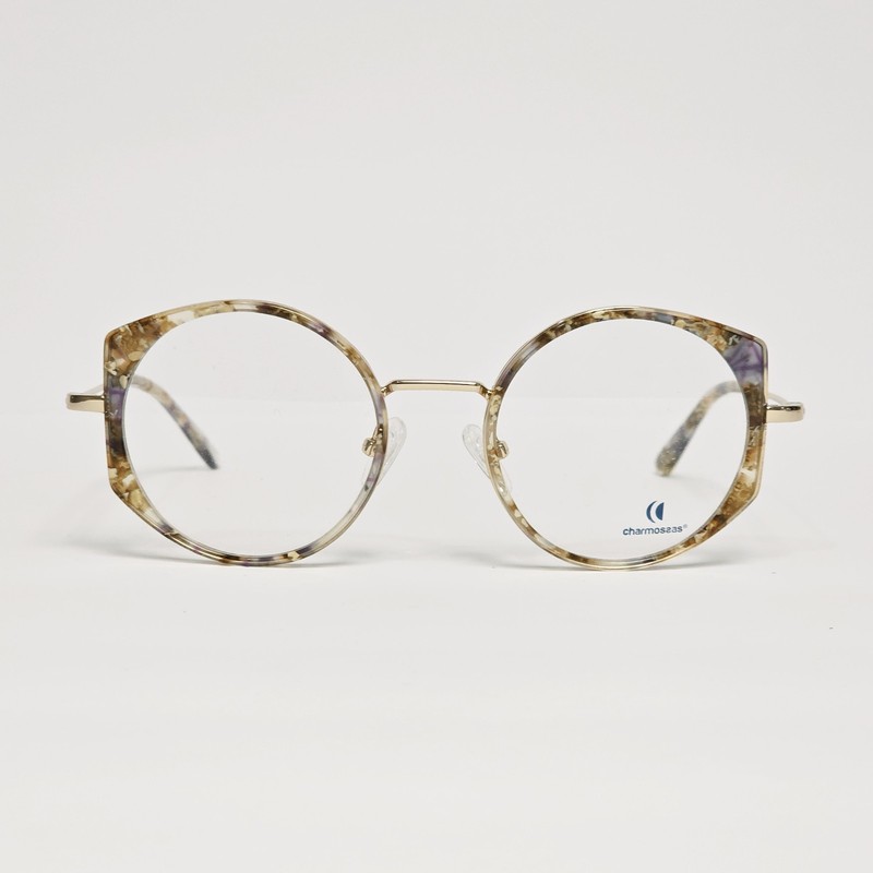 Charmossas Manda Women’s Round / Geometric Glasses in Beige Floral / Gold | 49mm