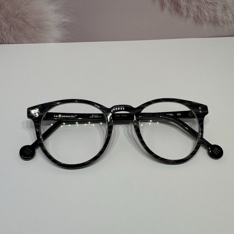 L.A. Eyeworks Eyeglasses Satchel Hand Made in Japan Marble Black And Grey