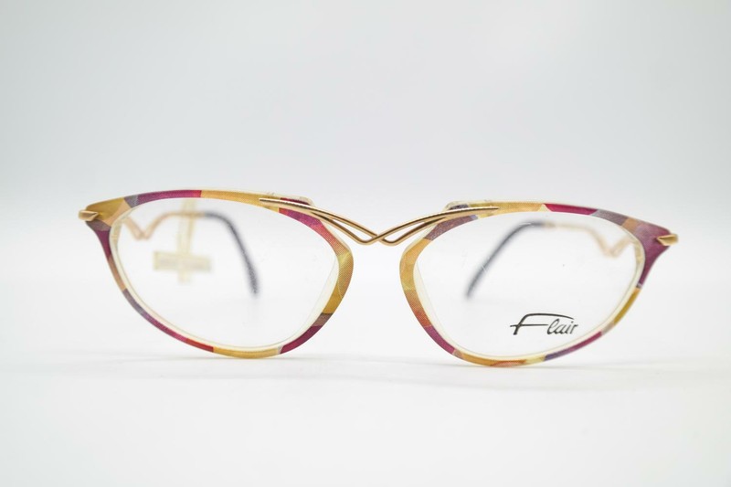 Vintage Flair 80 Multicolored Gold Oval Glasses Eyeglass Frame NOS