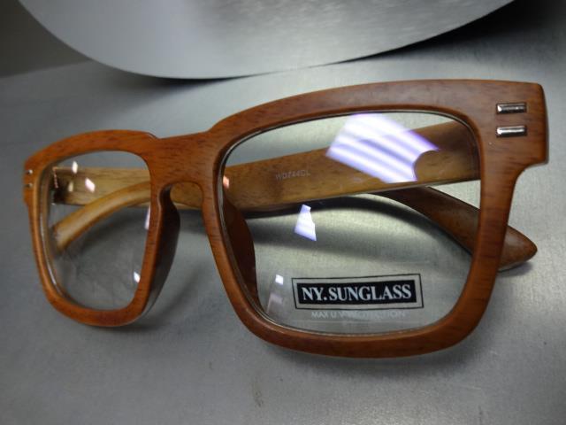 Men's CLASSIC VINTAGE RETRO Style Clear Lens EYE GLASSES Faux Wood Wooden Frame gallery