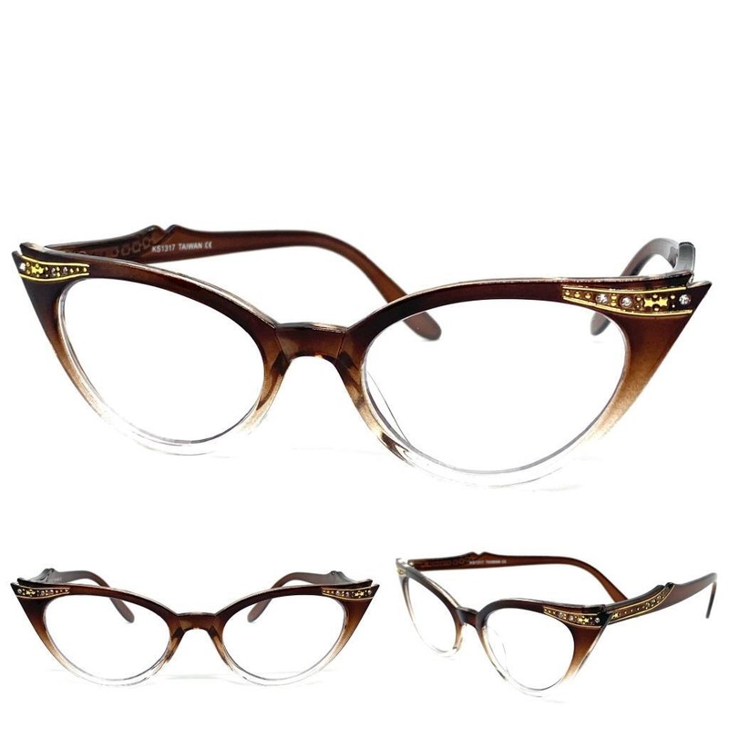 Classy Elegant 50s RETRO Cat Eye Style Clear Lens EYE GLASSES Pointy Brown Frame
