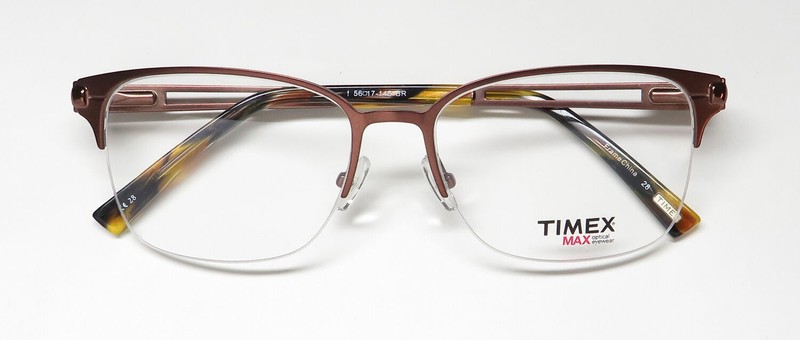 NEW TIMEX L069 EYEGLASSES DESIGNER HALF-RIM MENS BR 56-17-145 BROWN METAL & gallery