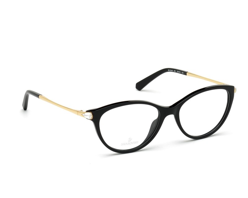 Swarovski SK5349 001 Black Gold Cat Eye Round Eyeglasses Frame 53-16-135 SW5349