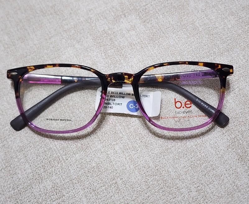 Bio Eyes BE 33 Willow Purple Tortoise Eyeglass Frames 50 20 140