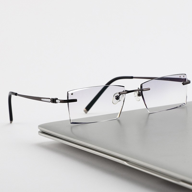 Pure Titanium Oversize Eyeglass Frames Rimless Business Cut edge for Men Glasses gallery