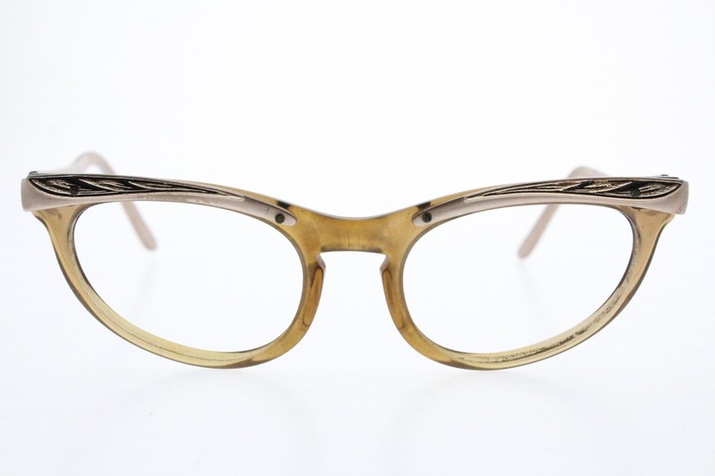 1950s Shuron 5 1/2 ALUM Vintage Cat Eye Eyeglasses Rose Gold Metal Frames