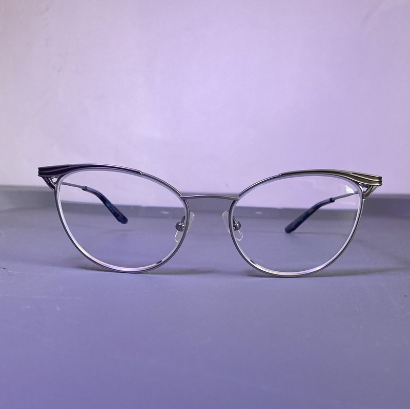 Dana Buchman Carol Sue Titanium Cat Eye Eyeglasses Frame Silver/Brown 49-16-135