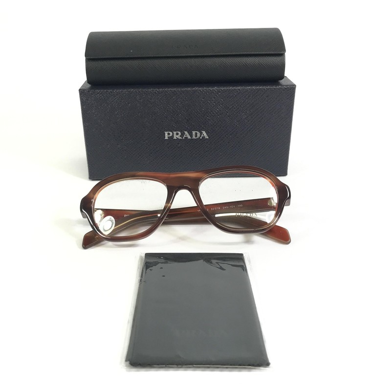 Prada Eyeglasses Frames VPRC12 24G-1O1 Brown Horn Square Full Rim 52-19-140 gallery