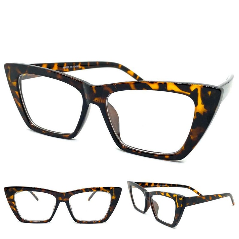 Womens Classy Elegant Retro Modern Cat Eye Clear Lens EYE GLASSES Tortoise Frame