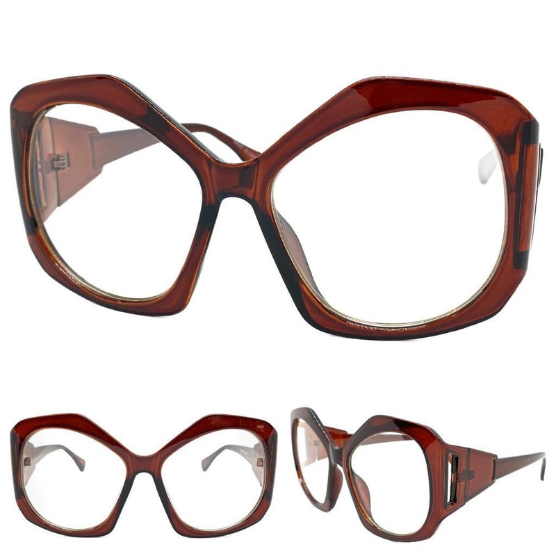 Womens Oversized Vintage Retro Style Clear Lens EYE GLASSES Huge Big Brown Frame