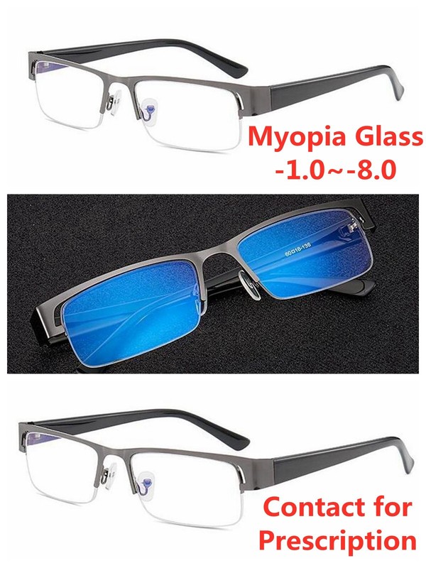 Men Women Business Half Rim Resin Nearsighted Shortsight Minus Glass -1.0~-8.0