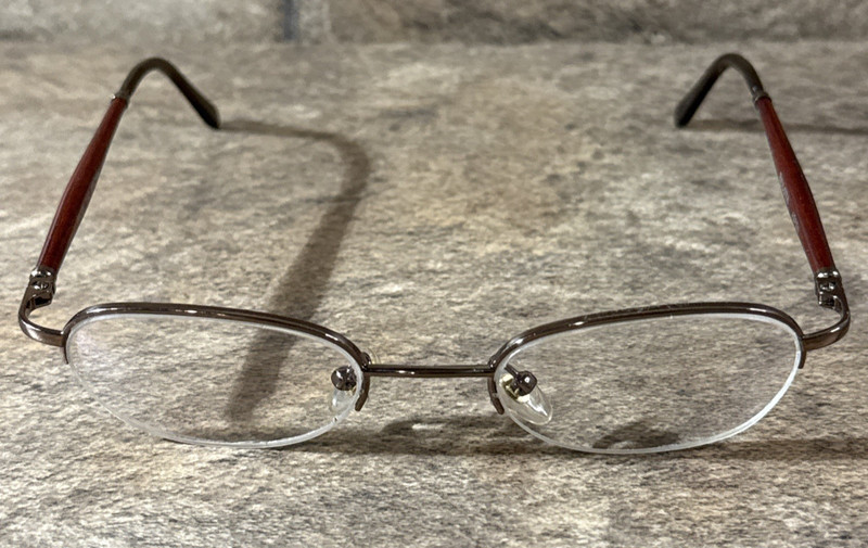 Bulova Aspen Eyeglasses Frames Half Rim Brown Woodgrain Flex Hinge 48-20-140-30