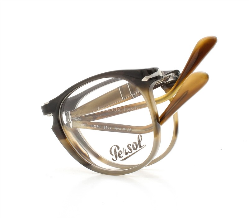 Persol Folding Eyeglasses 9714VM 1135 Glasses Black Striped Brown 52mm No Case