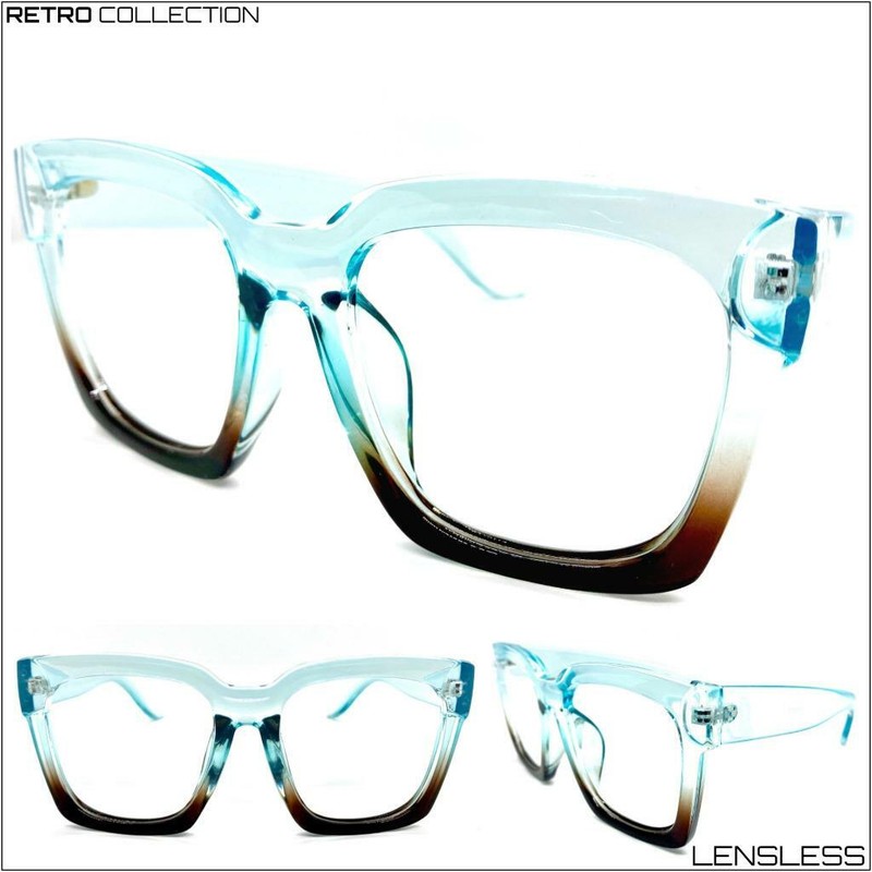 Oversized Exaggerated Thick Square Blue Lensless Eye Glasses Frame Only NO Lens
