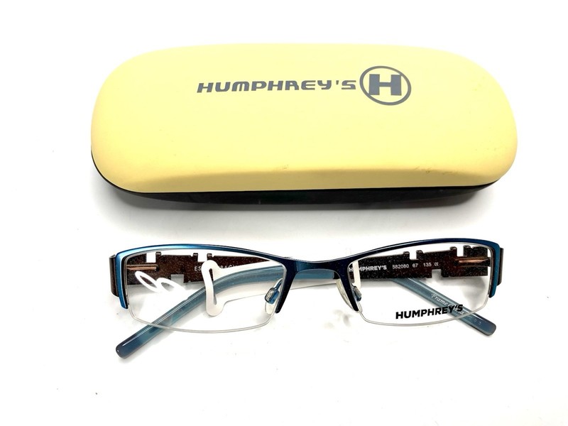New Humphreys Teal Blue Metallic Rectangular Glasses Brown Temples 67 51 18 135