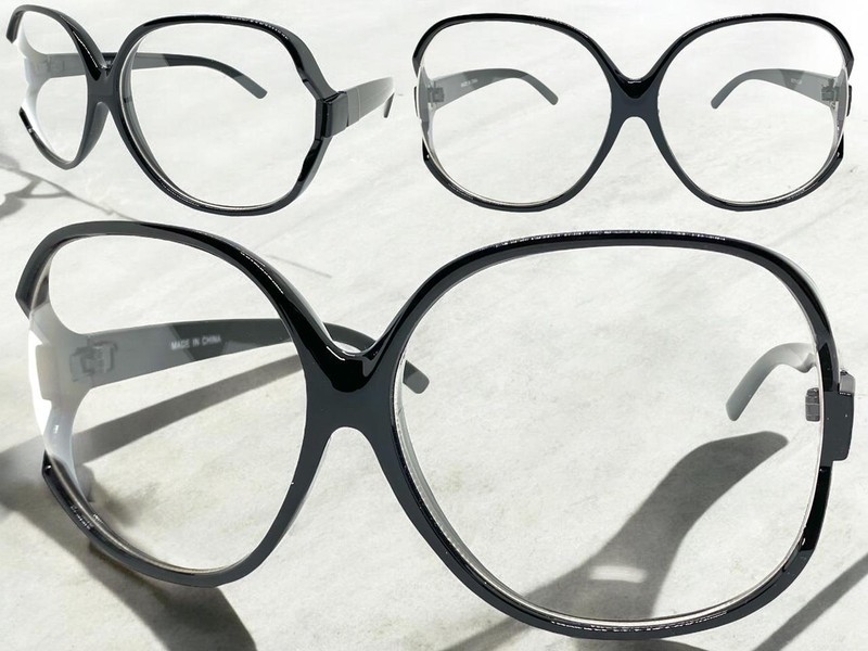 OVERSIZED EXAGGERATED RETRO Clear Lens EYE GLASSES X-Large Big Round Black Frame