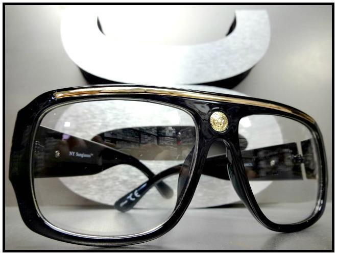 Mens CLASSIC RETRO HIP HOP RAPPER Clear Lens EYE GLASSES Large Thick Black Frame gallery