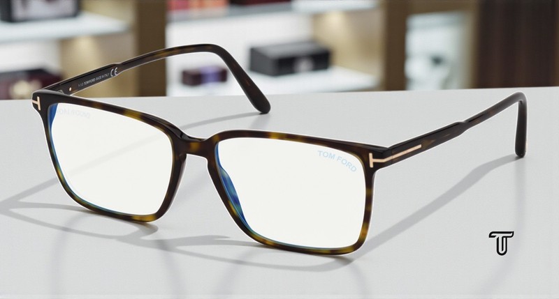 TOM FORD FT5696 B 052 Dk Havana Clear Plastic blue filter 54 mm Men’s Eyeglasses