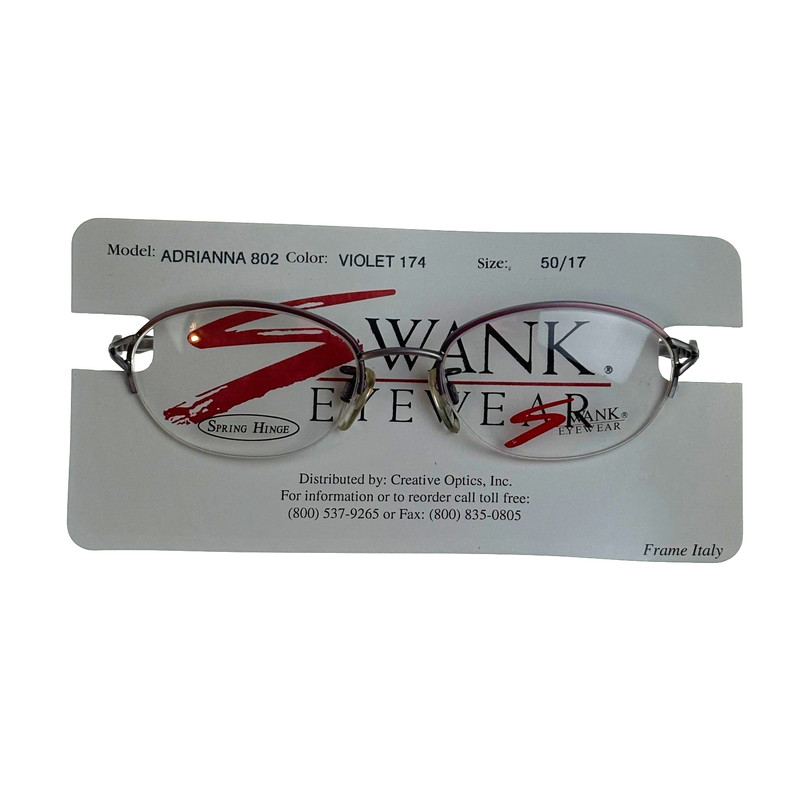 Swank Eyewear Adrianna Violet Half Rim Eyeglass Frame Silver Metal Oval Italy