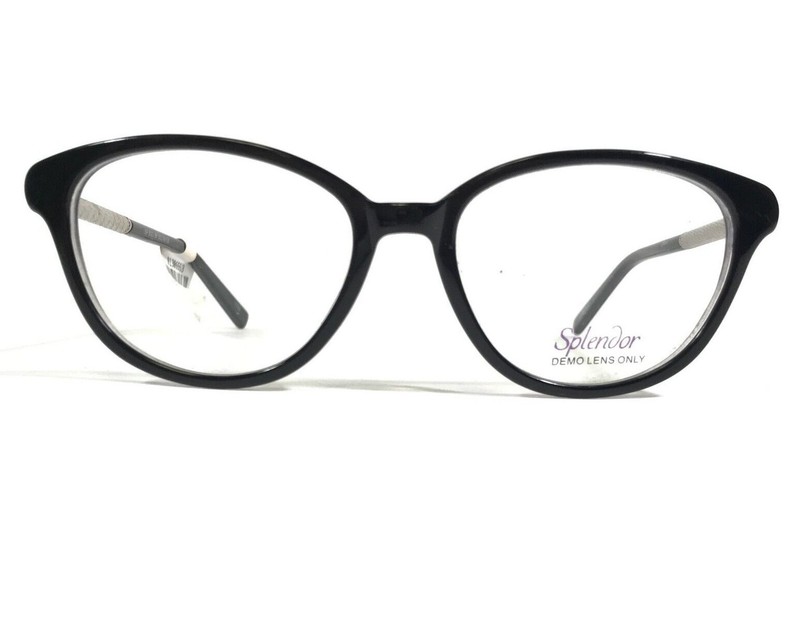 Splendor SP 6003 BK Eyeglasses Frames Black Silver Round Full Rim 50-16-135
