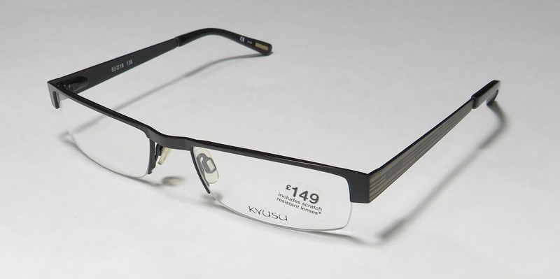 KYUSU 0912 BLK HALF RIM RECTANGULAR SHAPE BRAND NAME CASUAL DESIGNER EYEGLASSES