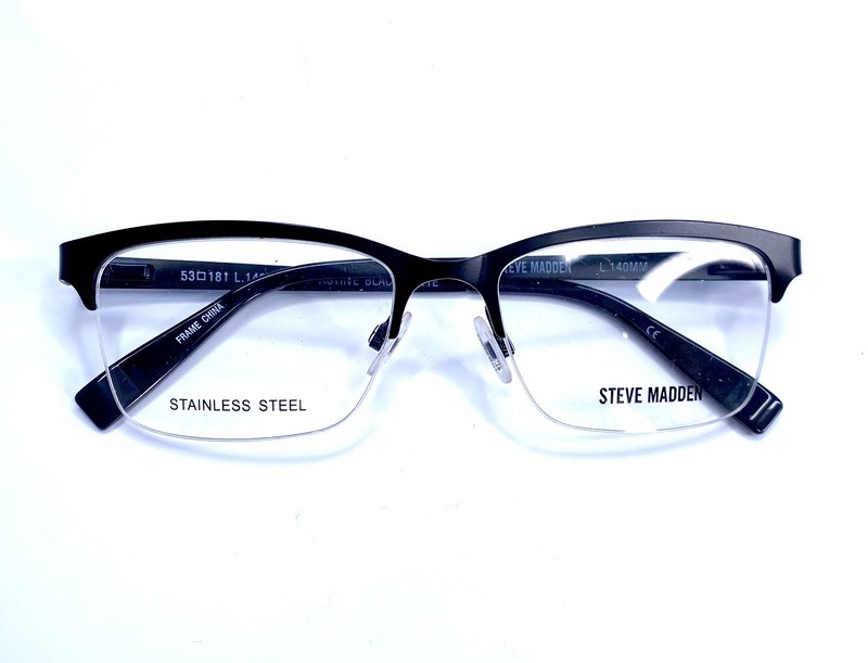 New Steve Madden Black Matte Rectangular Half Rim Glasses 53 18 140 gallery