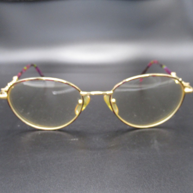Vintage Gold Tone Oval Eyeglass Frames Clear Lens Multi-Color Temples