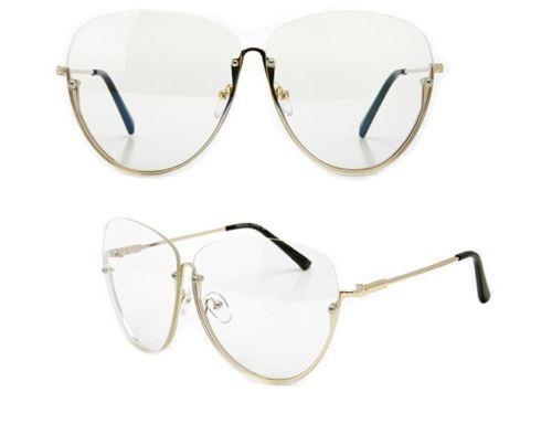 OVERSIZE Semi-Rimless VINTAGE RETRO Style Clear Lens Sun Glasses Gold Frame gallery