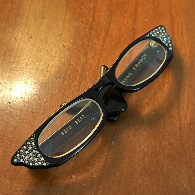 Swank Frame France Cat Eye Black Rhinestone Eyeglass Frames 6010 2317