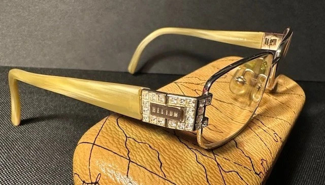 Woman’s Eye Glass Frames. Designer Helium -Paris. Rhinestone Gold-tan Frames