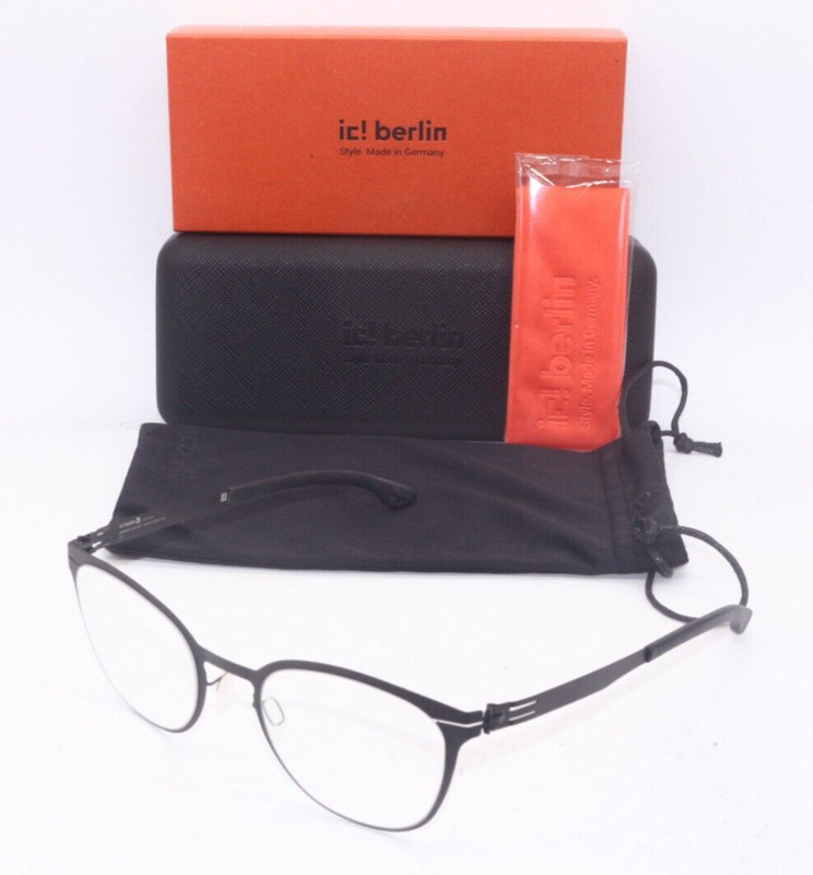 NEW IC! BERLIN LEONA R. BLACK ROUND GUNMETAL AUTHENTIC FRAMES EYEGLASSES 49-22