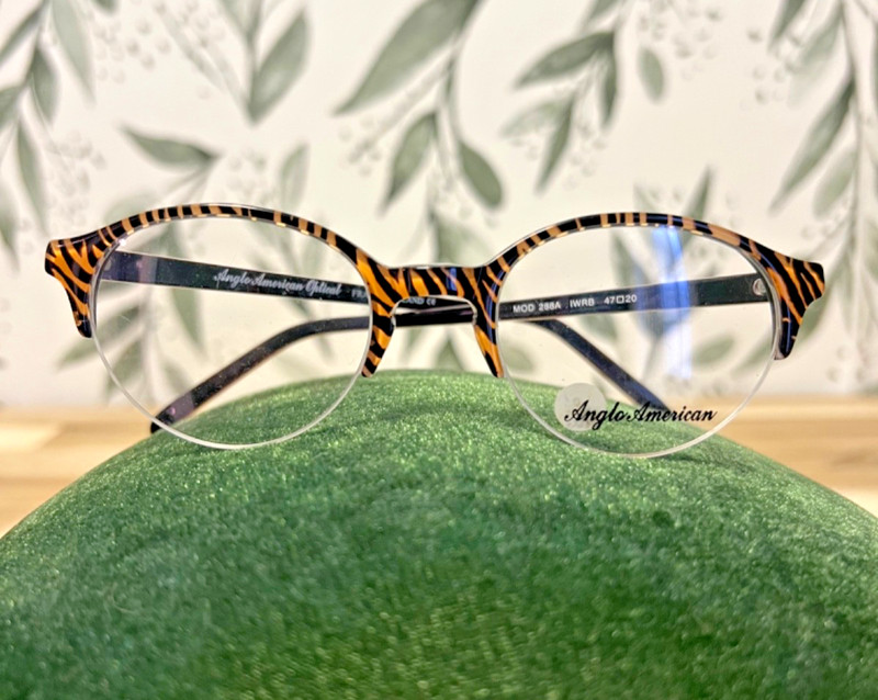 ANGLO AMERICAN EYEGLASS FRAME MOD 288A SEMI RIMLESS TIGER PATTERN. MADE ENGLAND