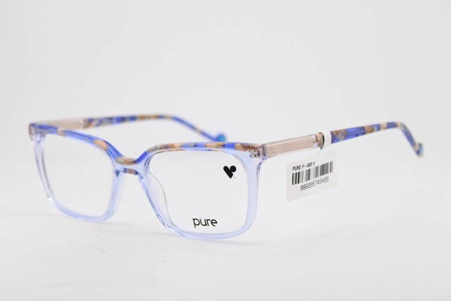 NEW PURE P-6005 N 456 CLEAR BLUE BROWN GREY MARBLE AUTHENTIC EYEGLASSES 52-17