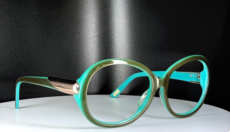 VTG ONO Green Teal Womens Glam Round Full Rim Eyeglasses FRAMES ONLY