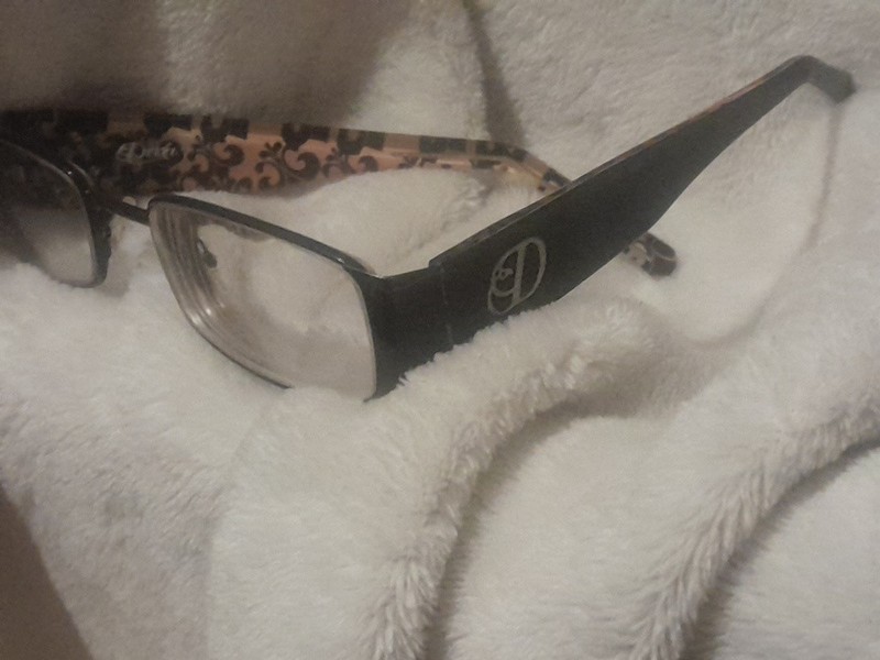 pre owned deréon designer eyeglasses meta frame black with printed inner gallery