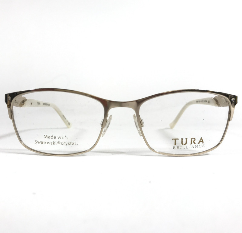 Tura Brilliance Eyeglasses Frames TE256 GLD Pale Gold Ivory Swarovski 50-17-135