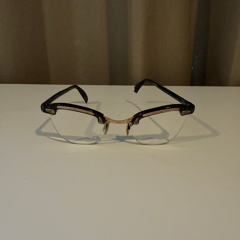 Vintage Eyeglasses Frames Half Rim Gold Filigree Black Horn Rim Glasses