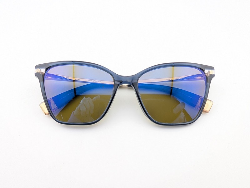 Furla Eyeglasses, Frames Only, Vietnam, VFU760K 0Z35, 54-16-135, Blue/Gold