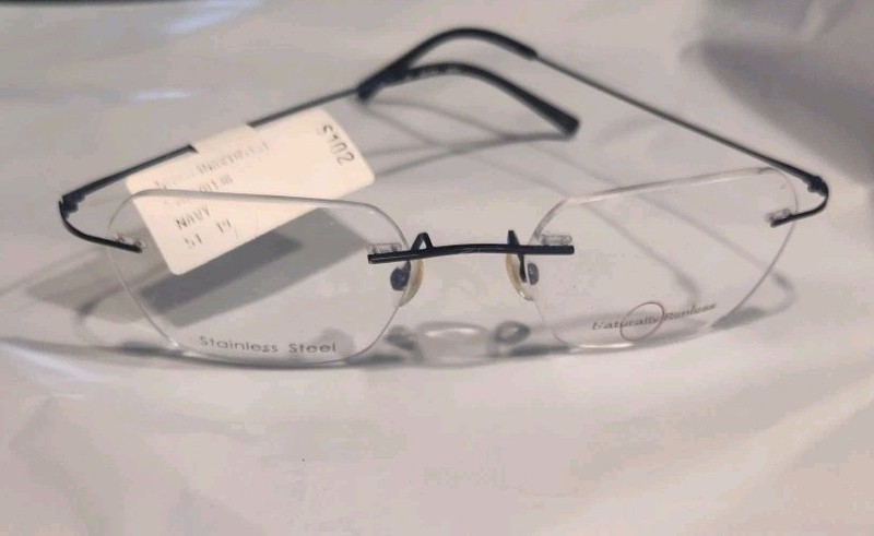 Naturally Rimless NR 374 Eyeglass Frames Navy 51-19-140 NWT Stainless Steel READ