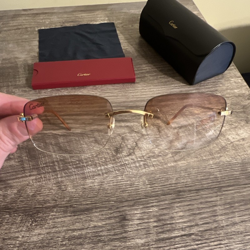 Tinted Cartier Rimless Rectangle Gold Metal Eyeglass Frames 56-17 140 C34F9AG gallery