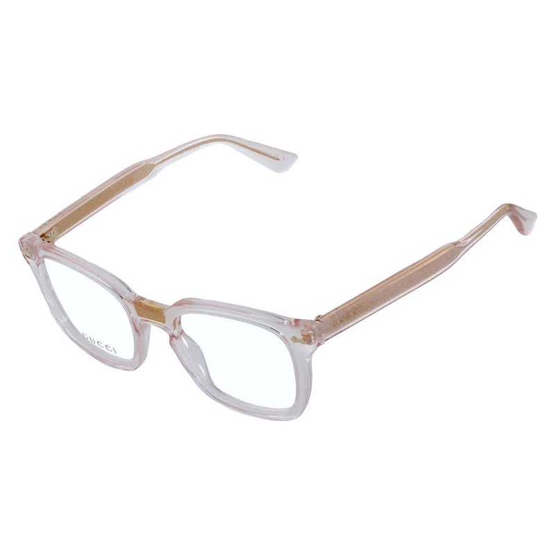 Gucci GG0184O 013 Transparent Pink with Gold Stripe Square Unisex Eyeglasses gallery