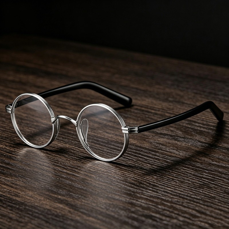 Silver Vintage Round Titanium Eyeglasses Acetate Frame For Women Men US Shipping